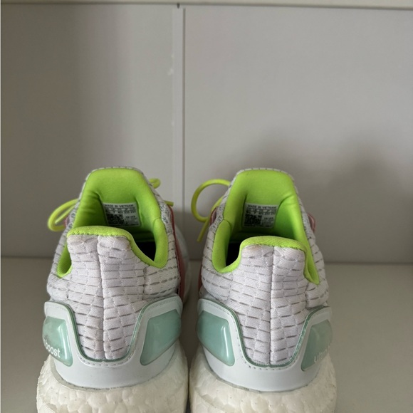 adidas White Sneakers with Pink Stripes and Neon Yellow Laces - Picture 3 of 5